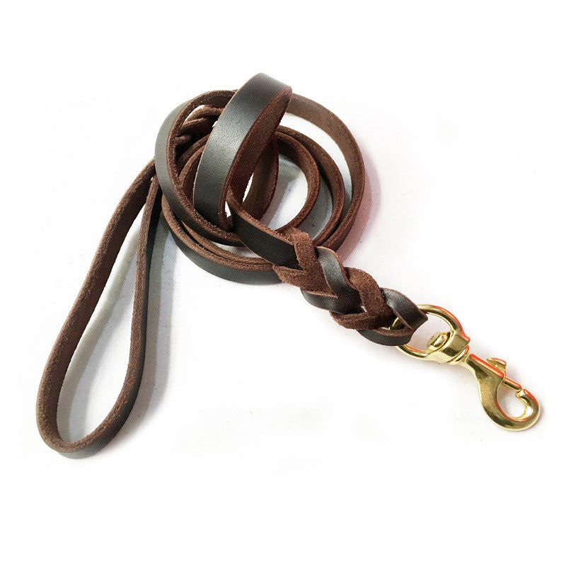 HKM-7836349 Leather Traction Rope for Medium and Large Dogs - 2 Meters, Strengthened Design for Training and Walking