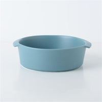 HKM-7838525 Ceramic Medium Dog Food Bowl with Anti-Scalding Double-Ear Design - Available in Green, Dark Blue, Avocado Green, and Yellow