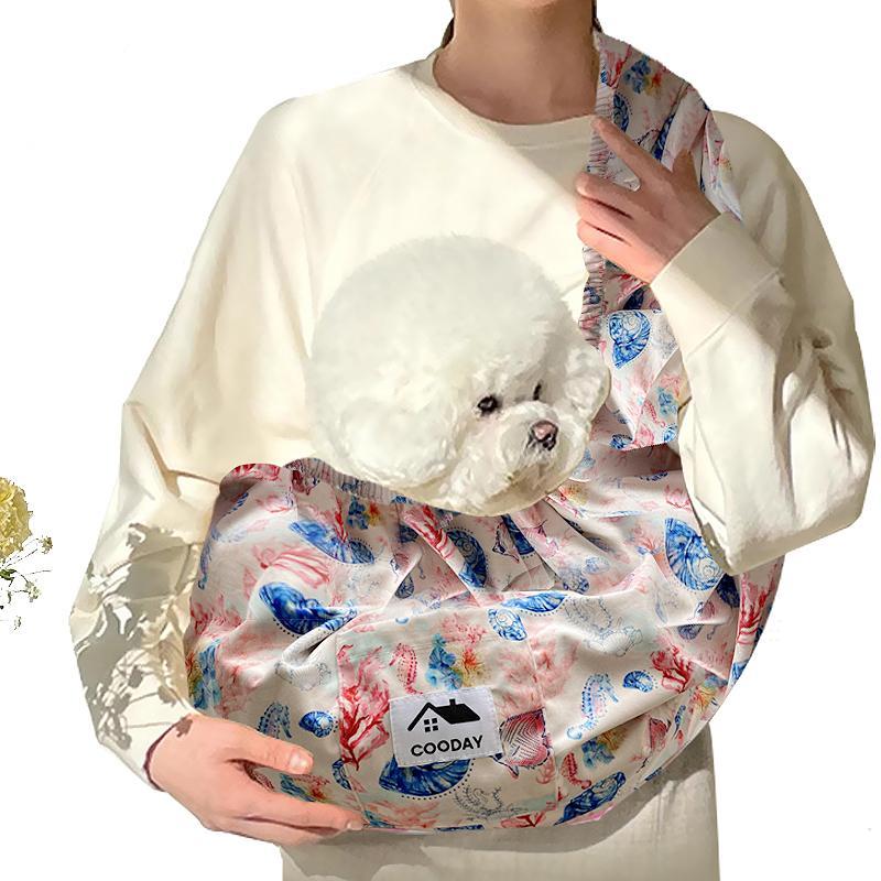 HKM-783955 Hands-Free Pet Sling Carrier for Small to Medium Dogs, Cats, and More - Reversible Design with Cozy Velvet and Breathable Fiber, Includes Pocket for Essentials