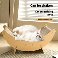 HKM-7839805 Cat House Hammock with Scratching Board and Toy for Cats, Moon Nest Design, Made of High-Density MDF Corrugated Paper
