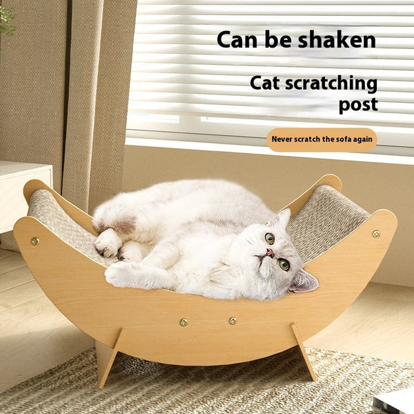 HKM-7839805 Cat House Hammock with Scratching Board and Toy for Cats, Moon Nest Design, Made of High-Density MDF Corrugated Paper