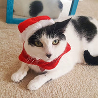 HKM-7839933 Christmas Hat and Scarf Set for Cats and Dogs - Red Short Plush, One Size