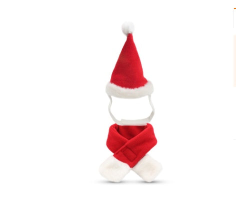 HKM-7839933 Christmas Hat and Scarf Set for Cats and Dogs - Red Short Plush, One Size