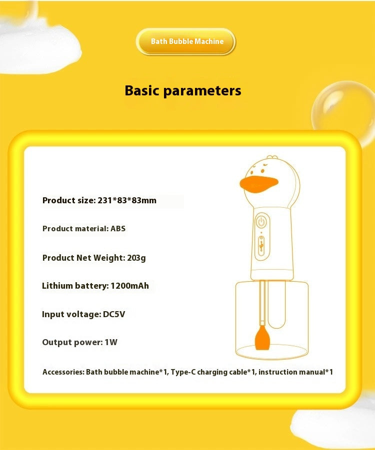 HKM-7840189 Small Yellow Duck Bath Bubble Machine with 400ml Capacity and Shower Gel
