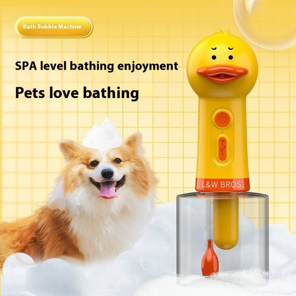 HKM-7840189 Small Yellow Duck Bath Bubble Machine with 400ml Capacity and Shower Gel