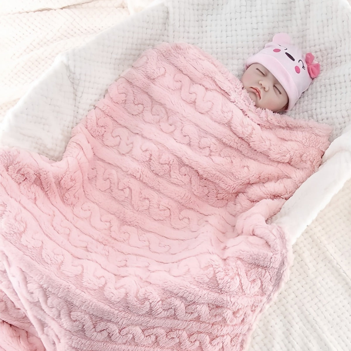HKM-784083 Double-Sided Coral Fleece Baby Blanket - Thick, Water-Absorbing Pink and Blue Stripes