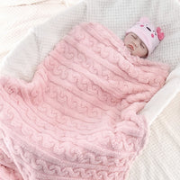 HKM-784083 Double-Sided Coral Fleece Baby Blanket - Thick, Water-Absorbing Pink and Blue Stripes