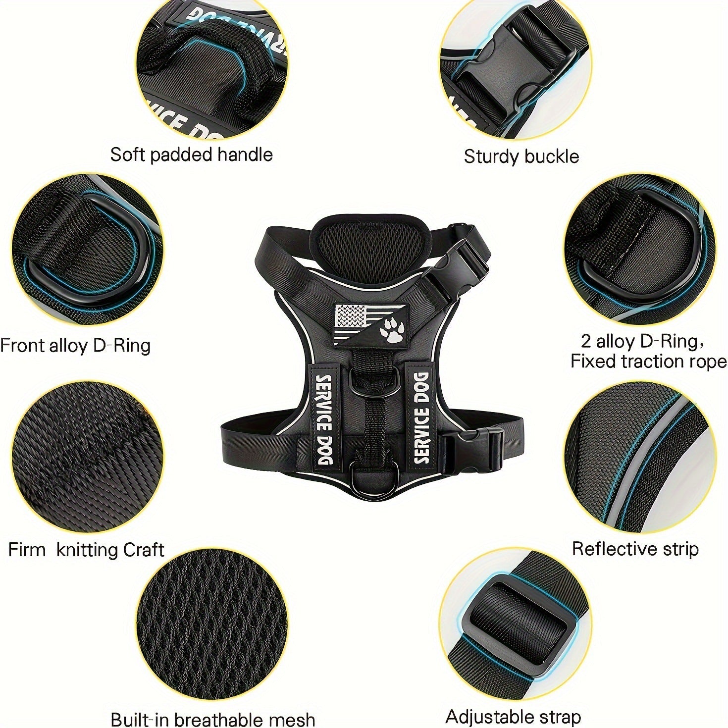 HKM-7841597 Large Dog Tactical Harness Vest with Reflective Nylon Leash - Multiple Colors Available
