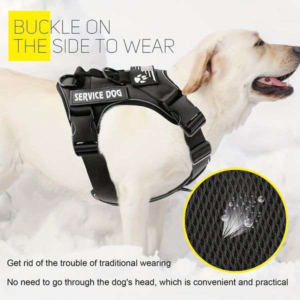 HKM-7841597 Large Dog Tactical Harness Vest with Reflective Nylon Leash - Multiple Colors Available