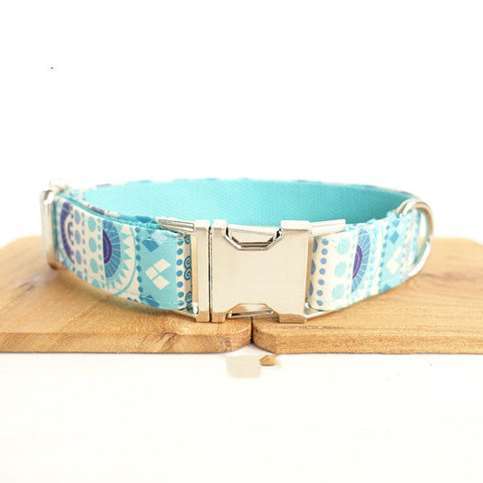 HKM-784275 Blue Ethnic Handmade Dog Collar - Adjustable Polyester Pet Accessory