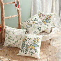 HKM-784403 Fashion Minimalist Embroidered Pillow with Botanical Design and Herbage Patterns