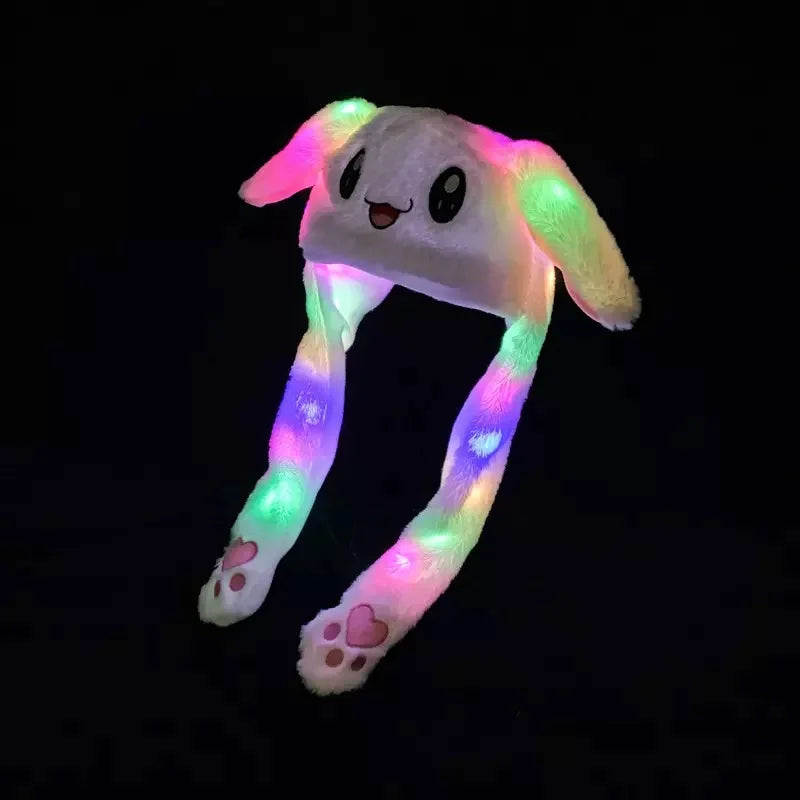 HKM-784531 LED Plush Bunny Hat with Glow in the Dark Features and Moving Ears