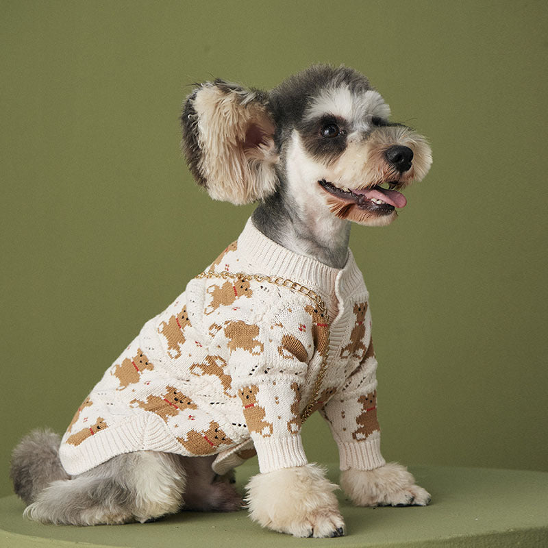 HKM-7846077 Cute Casual Wool Sweater for Pomeranians - Beige Bear Design, Various Sizes Available