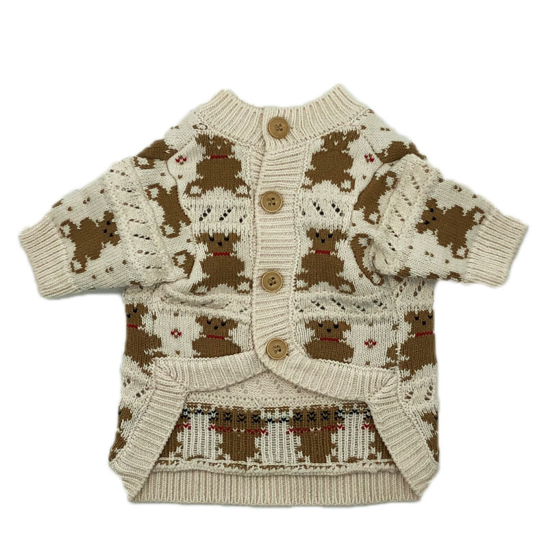 HKM-7846077 Cute Casual Wool Sweater for Pomeranians - Beige Bear Design, Various Sizes Available
