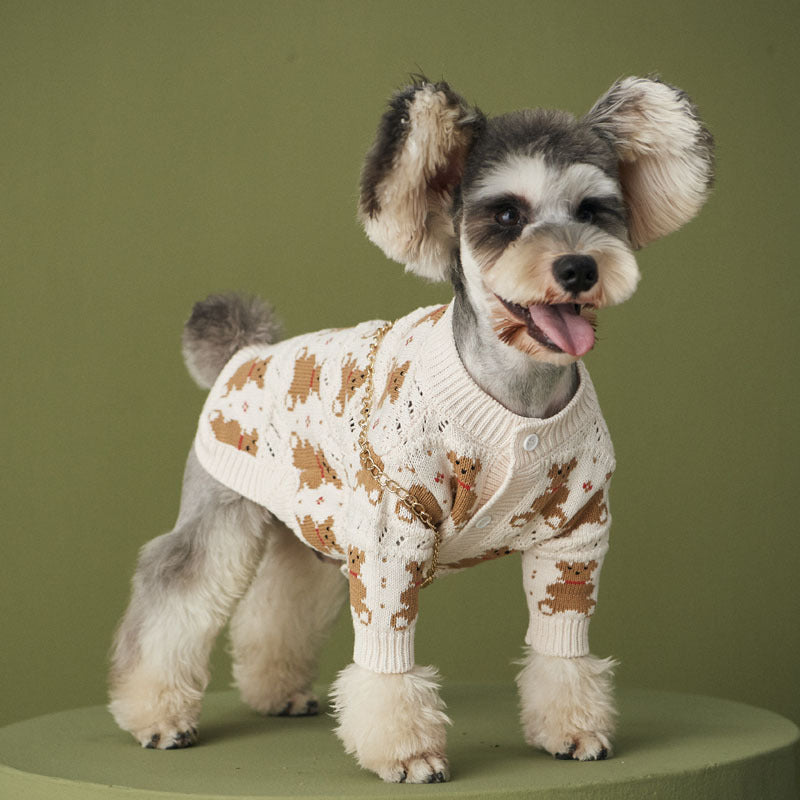 HKM-7846077 Cute Casual Wool Sweater for Pomeranians - Beige Bear Design, Various Sizes Available