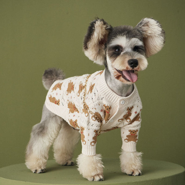 HKM-7846077 Cute Casual Wool Sweater for Pomeranians - Beige Bear Design, Various Sizes Available