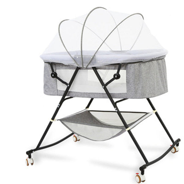 HKM-784915 Foldable Portable Baby Cradle Bed with Mosquito Net and Shaker Function