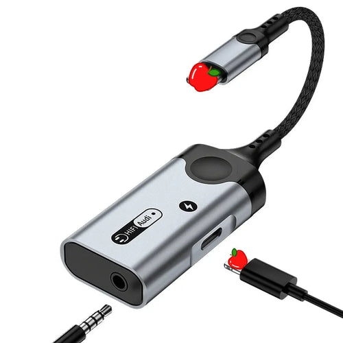 HKM-784979 2-in-1 Audio Adapter for iPhone with 3.5mm Jack and Charging Port