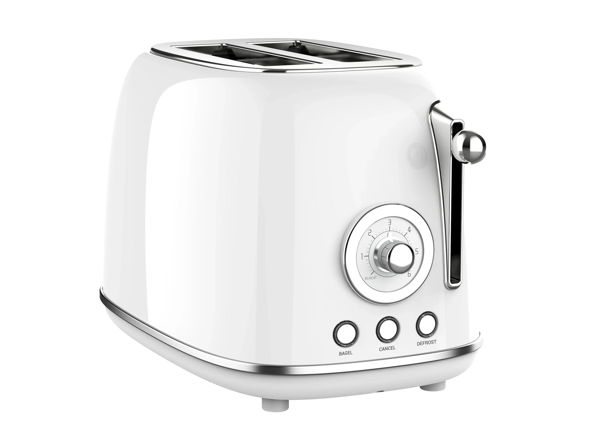 HKM-784979 Extra Wide Slot 2 Slice Retro Toaster with 6 Level Browning, Reheat, Defrost, and Cancel Functions