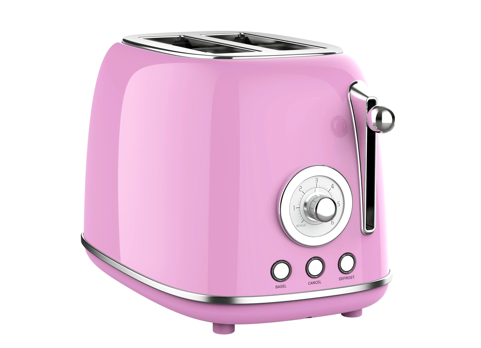 HKM-784979 Extra Wide Slot 2 Slice Retro Toaster with 6 Level Browning, Reheat, Defrost, and Cancel Functions
