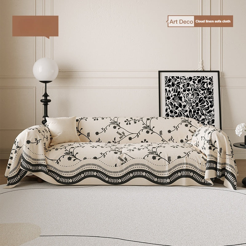 HKM-784979 French Vintage Floral Linen-like Universal Sofa Cover for Four Seasons - Non-slip and Anti-scratching