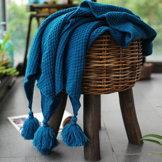 HKM-785235 Nordic Polyacrylonitrile Fiber Shawl Blanket - Blue/Gray, 100x100cm