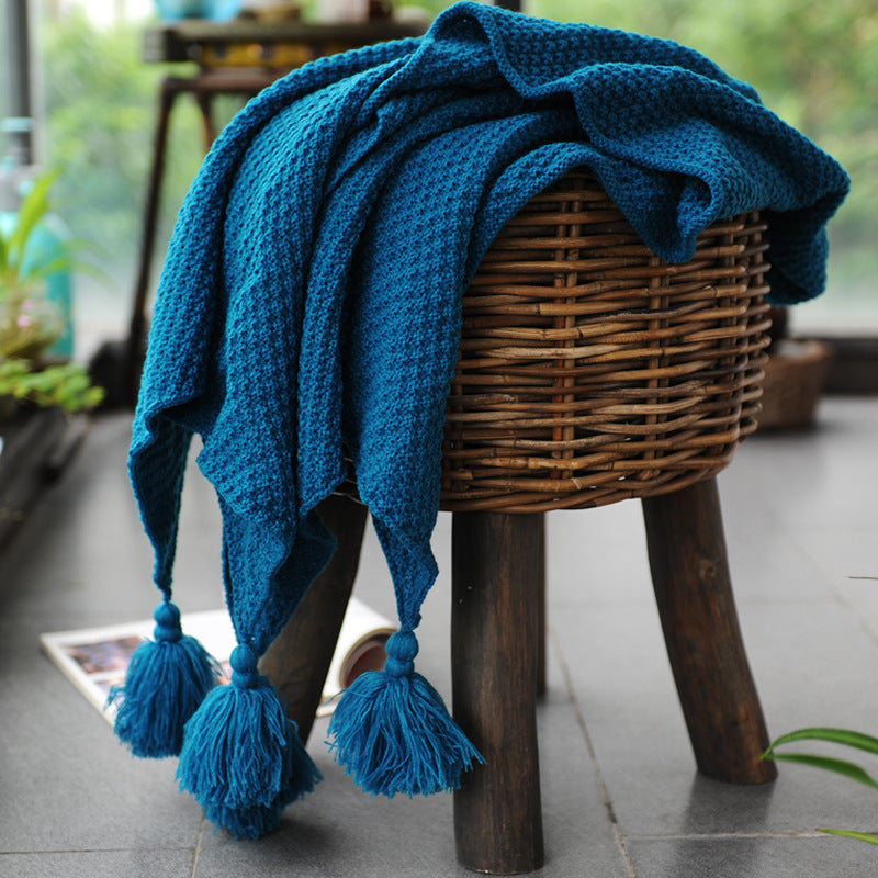 HKM-785235 Nordic Polyacrylonitrile Fiber Shawl Blanket - Blue/Gray, 100x100cm