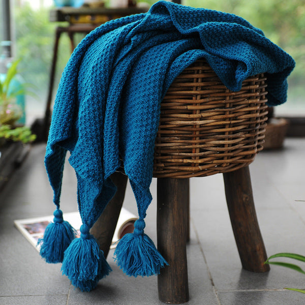 HKM-785235 Nordic Polyacrylonitrile Fiber Shawl Blanket - Blue/Gray, 100x100cm
