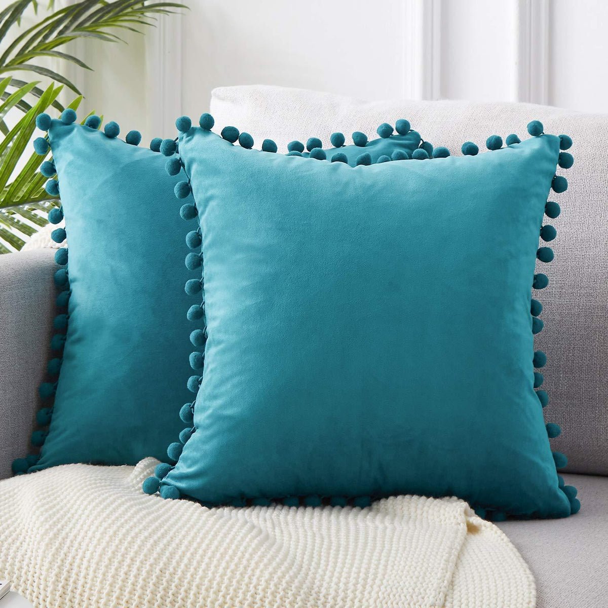 HKM-785299 Ball Lace Plush Pillowcase - Modern 45x45cm Cushion Cover in Multiple Colors