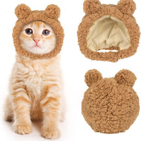 HKM-7853501 Warm and Soft Cat Bear Hat Costume - Cozy Headwear for Small Pets