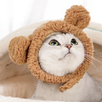 HKM-7853501 Warm and Soft Cat Bear Hat Costume - Cozy Headwear for Small Pets