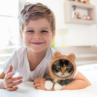 HKM-7853501 Warm and Soft Cat Bear Hat Costume - Cozy Headwear for Small Pets