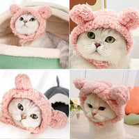 HKM-7853501 Warm and Soft Cat Bear Hat Costume - Cozy Headwear for Small Pets