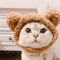 HKM-7853501 Warm and Soft Cat Bear Hat Costume - Cozy Headwear for Small Pets