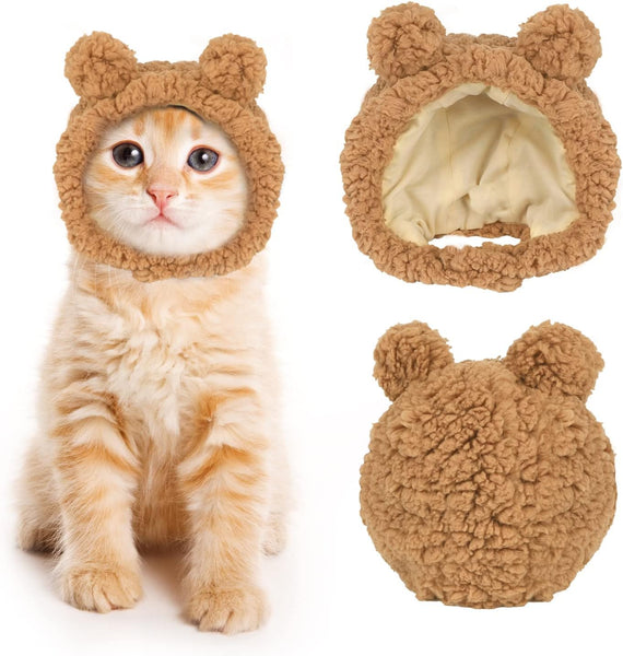 HKM-7853501 Warm and Soft Cat Bear Hat Costume - Cozy Headwear for Small Pets