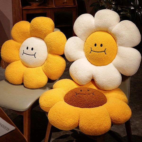 HKM-785363 Cartoon Sunflower Embroidered Throw Pillow for Bay Window – Modern Decorative Cushion