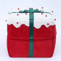HKM-7853885 Cozy Enclosed Dual-Use Christmas Cat Bed with Jingle Bell and Plush Fabric