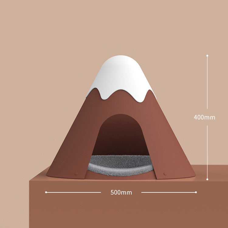 HKM-7858621 Cozy Closed Pet Tent with Snow-Top Design and Velvet Pad for Cats