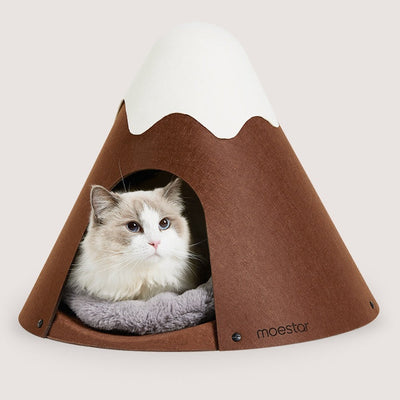 HKM-7858621 Cozy Closed Pet Tent with Snow-Top Design and Velvet Pad for Cats
