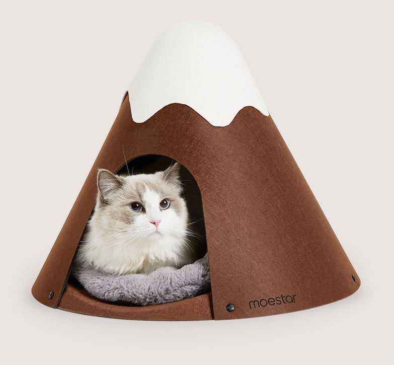 HKM-7858621 Cozy Closed Pet Tent with Snow-Top Design and Velvet Pad for Cats
