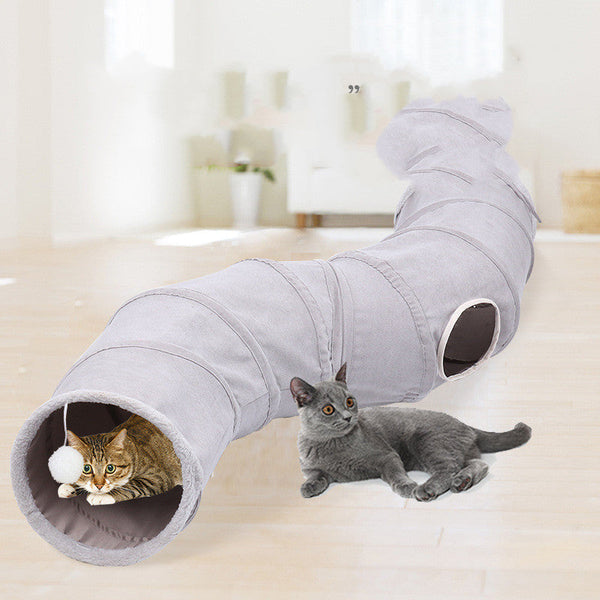 HKM-7858877 Foldable Gray Suede Cat Tunnel Toy for Fun and Exploration