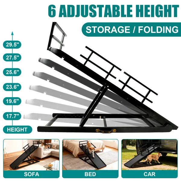 HKM-7859261 Folding Wooden Dog Ramp for Couch or Bed with Anti-Slip Rubber Mat & Safety Side Rails