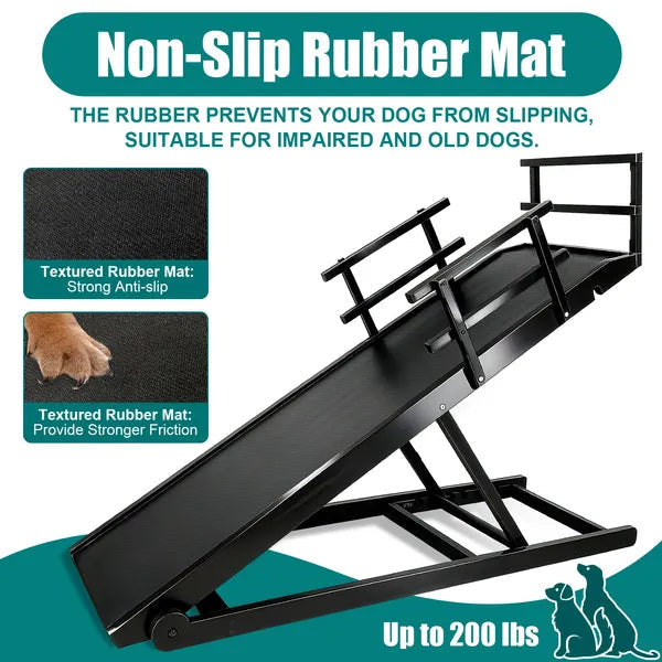 HKM-7859261 Folding Wooden Dog Ramp for Couch or Bed with Anti-Slip Rubber Mat & Safety Side Rails