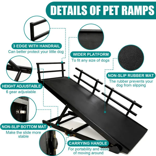 HKM-7859261 Folding Wooden Dog Ramp for Couch or Bed with Anti-Slip Rubber Mat & Safety Side Rails