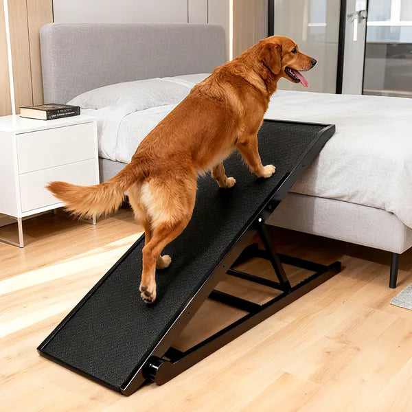 HKM-7859261 Folding Wooden Dog Ramp for Couch or Bed with Anti-Slip Rubber Mat & Safety Side Rails
