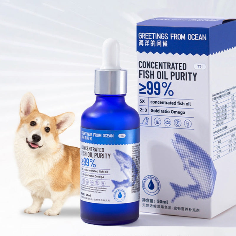 HKM-7859645 Premium Deep Sea Fish Oil Supplement for Healthy Coat in Small & Medium Dogs and Cats - 50ml