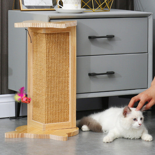 HKM-7859773 Wooden Cat Scratching Post - 45cm Tall Furniture Protector and Claw Sharpener