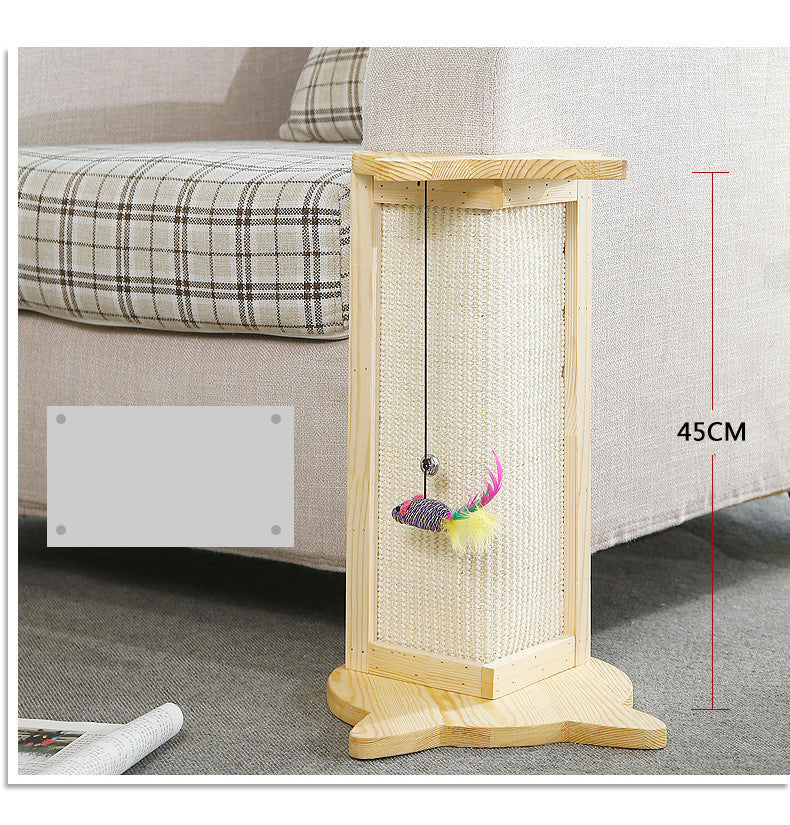 HKM-7859773 Wooden Cat Scratching Post - 45cm Tall Furniture Protector and Claw Sharpener
