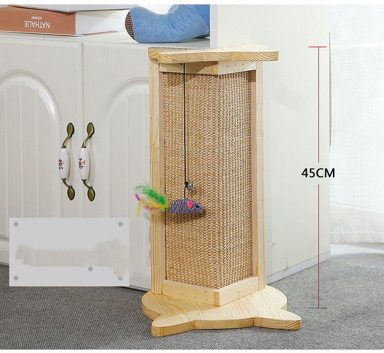 HKM-7859773 Wooden Cat Scratching Post - 45cm Tall Furniture Protector and Claw Sharpener