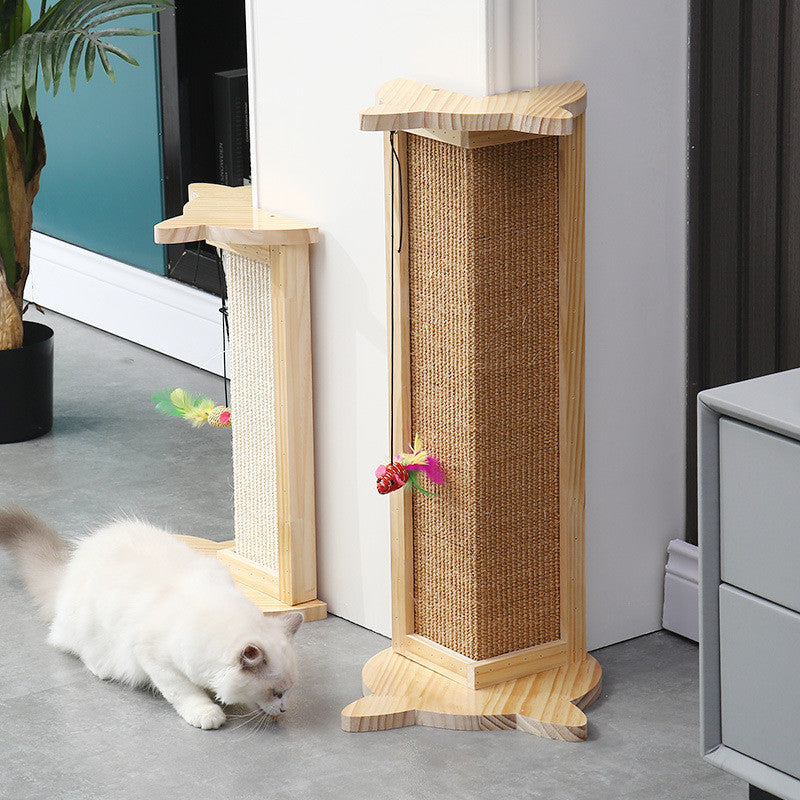 HKM-7859773 Wooden Cat Scratching Post - 45cm Tall Furniture Protector and Claw Sharpener